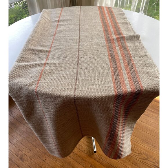 Vintage 80s tablecloth, beige brown and orange, thick woven, rectangular table - Picture 3 of 8